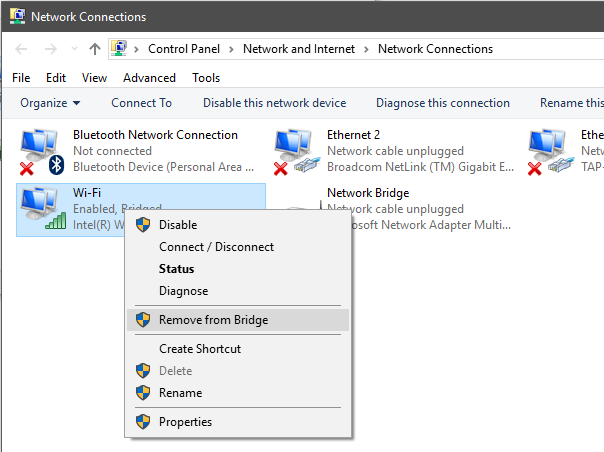 Remove network adapter from bridge