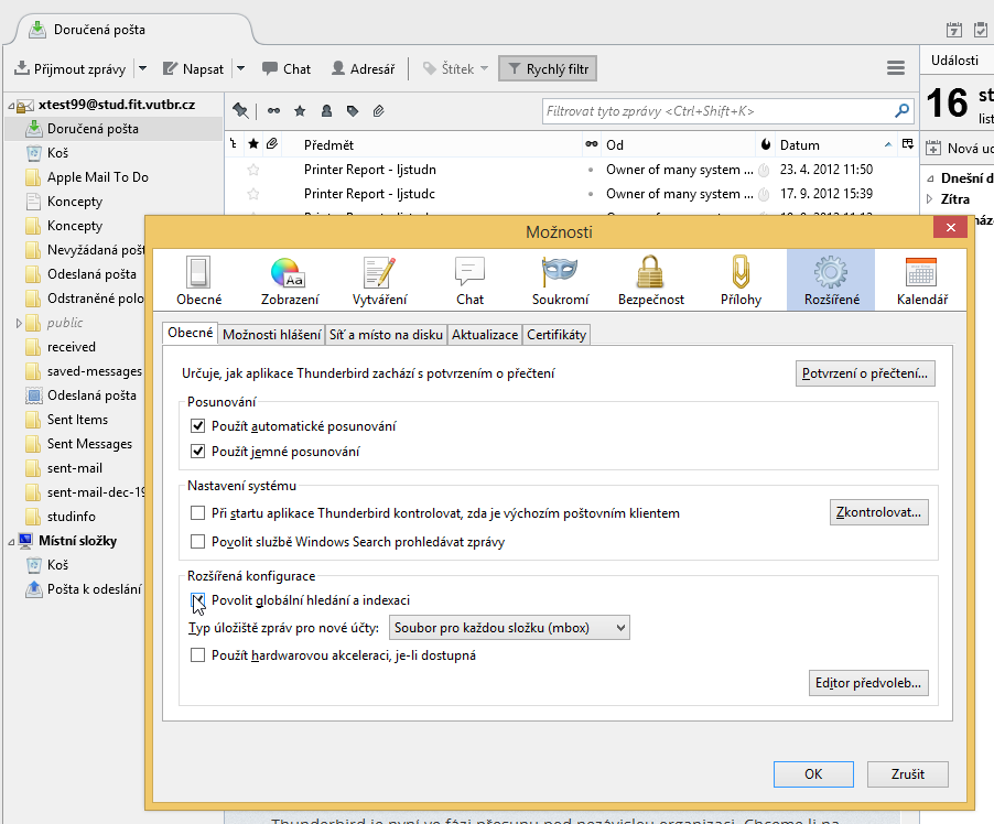 konfigurace Thunderbird